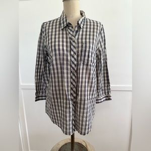 Lucky Brand Size M Plaid Button Down Blouse 3/4 Sleeves